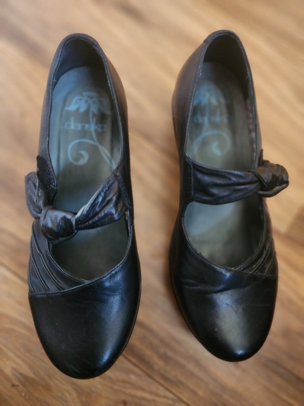 Dansko Leather Mary Jane Clogs with Flower Knot Strap - Size 9.5-10